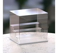 Choowin 4 Tier Clear Acrylic Display Case for Collectibles, Mini Figures, Pop Mart, Labubu, Sonny Angel, Smiski - Assemble Dustproof Acrylic Display Box with Door, Stand (White Base, Clear Step)