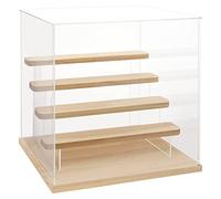 Choowin 5 Tier Clear Acrylic Display Case for Collectibles, Mini Figures, Pop Mart, Labubu, Sonny Angel, Smiski - Assemble Dustproof Acrylic Display Box with Door, Stand (Wood Base Step)