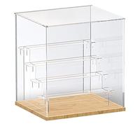 Choowin 5 Tier Clear Acrylic Display Case for Collectibles, Mini Figures, Pop Mart, Labubu, Sonny Angel, Smiski - Assemble Dustproof Acrylic Display Box with Door, Stand (Wood Base, Clear Step)
