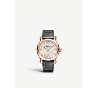 Chopard Chopard Happy Sport Medium 18ct Rose-Gold Diamond and Alligator-Embossed Leather Automatic Watch