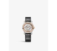Chopard Womens 18-carat Rg &ss Happy Sport 18ct Rose Gold, Stainless-steel, Alligator-embossed Leather and 0.14ct Diamond Self-winding Mechanical Watch 30mm