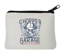 Chopper Garage Biker Skull Neoprene Coin Purse Pouch 10x11cm White