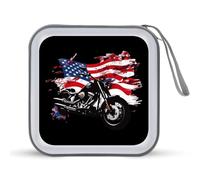 Chopper Motorcycle American Flag CD Case Holder Portable 40 Capacity DVD Wallet Storage Organizer for Car Travel