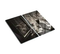 Chopping Board 2x30x52 cm Polished Edges Grip Feet Easy to Clean Smooth Surface Rectangular Glass Stain and Heat Resistance Printed Food Contact Bacteria-Resistant - Cats at The Window