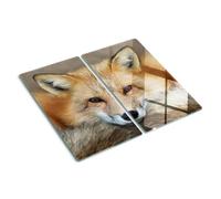 Chopping Board 2x30x52 cm Rectangular Glass Easy to Clean Food Contact Bacteria-Resistant Printed Smooth Surface Stain and Heat Resistance Grip Feet Polished Edges - Fox