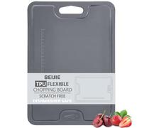 Chopping Board, Double Sided TPU Flexible Cutting Board with Scale and Handle, Non-Slip BPA Free Chopping Board with Deep Drip Juice Groove, Dishwasher Safe Chopping Boards for Kitchen, Grey Black