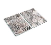 Chopping Board for Kitchen 2x40x52 cm Rectangular Glass Easy to Clean Food Contact Bacteria-Resistant Printed Smooth Surface Stain and Heat Resistance Grip Feet Polished Edges - Ceramic Tiles