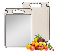 Chopping Board for Kitchen, Double Sided 304 Stainless Steel & Wheat Straw Cutting Board, Large Non-Slip Surface with Juice Groove & Garlic Grinder, Dishwasher Safe, Meat & Veggie Separation, 37x25cm