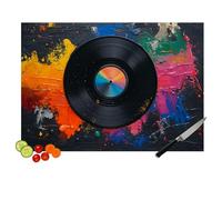 Chopping Board Large Glass with Vinyl Record Paint Splatter Design - Toughened Heat Resistant, Scratch Proof, Non Slip, Dishwasher Safe Cutting Board for Kitchen