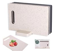 Chopping Board, Plastic, Multicoloured Kitchen Cutting Board, Set of 4, Rock Appearance Chopping Board, 28 x 18 cm, Suitable for Bread, Vegetables and Meat, Chopping Board Set with Stand