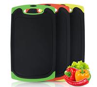 Chopping Board Set, 3 Pcs BPA Free Plastic Cutting Boards for Kitchens Black with Non Slip Feet & Juice Groove & Hanging Hole Storage, Large Thick Chopping Boards for Cutting Meet/Vegetables/Bread