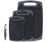 Chopping Board Set, Kitchen Cutting Boards with Non-Slip Feet and Deep Drip Juice Groove, 3PCS BPA Free Plastic Chopping Boards Dishwasher Safe Cutting Board, Black