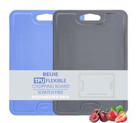 Chopping Board Set of 2, TPU Flexible BPA Free Chopping Boards with Juice Groove, Scale and Handle, Double-Sided Non Slip Dishwasher Safe Cutting Board Set, for Vegetables Meat Fruit Pizza, Blue Grey