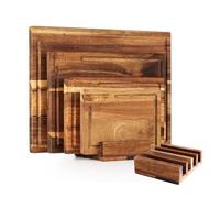 Chopping Board Set of 4 - Wooden Chopping Boards in Natural Acacia Wood • Durable & Stylish Cutting Board Set • Food-Safe Oiled, Sizes 12" 14" 16" 18" for Bread, Meat, Vegetables & Cheese