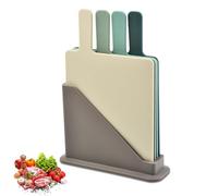 Chopping Board with Holder Stand, 8x13 Inch Cutting Board with Handle, 4 Color Chopping Board with Distinguishing Mark 4Pcs PP Cutting Board Set for Kitchen