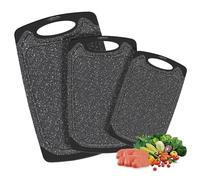 Chopping Boards for Kitchen, 3 Set Plastic Chopping Board, Dishwasher Safe Kitchen Plates for Meat, Vegetables, Bread and Fruits with Handle, Juice Grooves, Non-Slip Rubber (Black Marble)