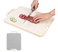 Chopping Boards for Kitchen | Large Chopping Board for Meat with Stainless Steel Insert - Garlic Grinding Area, Food Grade Double Sided Tray Easy Clean for Fruit,