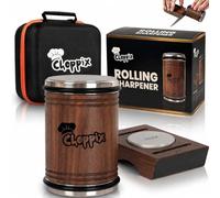Choppix Walnut Wood Rolling Knife Sharpener with Built-in #3000 Whetstone Base, Carry Bag, 15° & 20° Magnetic Angles, Diamond & Ceramic Honing Disc, Professional Kitchen Roller Knife Sharpening Kit