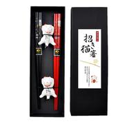Chopstick Set - Chopstick Holders | Non Slip Chinese Sticks | Reusable Sticks with Box | 2 Pairs with Cat Rest Protective Case for Sushi Asian Cuisine | Decorative Flatware for Restaurant