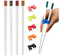 Chopsticks and Chop Stick Helpers 5 Pairs Set, Plastic Hinges Connector Training for Kids, Adults, Beginner, Trainers or Learner, Non-Slip Reusable and Replaceable, Dishwasher Safe (Bubble Fish)