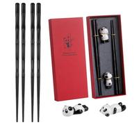 Chopsticks and Chopstick Rest Gift Set, 2 Pairs Reusable Chopsticks with Panda Ceramic Holder, Dishwasher Safe and Non-Slip, for Sushi Noodles and Rice, Chinese Japanese Style Elegant Gift