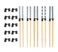 Chopsticks for Beginners, 5 Pairs Wooden Training Chopsticks with 10 Finger Grips, Learn to Use Chopstick Easily for Adults and Kids, 22.5 cm Length (Black)
