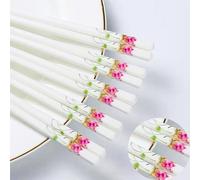 Chopsticks Reusable 5 Pairs Ceramic 9.7 Inches Pink Lotus Flower