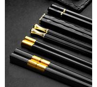 Chopsticks Reusable 5 Pairs Fiberglass Chop Sticks Set Japanese Chinese Chopsticks Non-Slip Dishwasher Safe for Sushi Noodles Rice Black 24cm