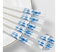Chopsticks Reusable Ceramic 5 Pairs Porcelain Chopsticks Dishwasher Safe,High-grade Bone Blue Peony