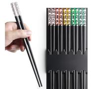 Chopsticks Reusable Dishwasher Safe, AYFDISHS 5 Pairs 9.45 Inches Lightweight Fiberglass Chopstick, Japanese Chinese Chopstick, Non-slip Chop Sticks, Black