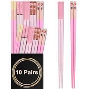 Chopsticks Reusable Dishwasher Safe, GLAMFIELDS 10 Pairs 9.5 Inches Premium Fiberglass Chop Sticks Set for Sushi, Ramen, Asian Cuisine, Non-slip, Pink