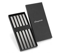 Chopsticks Reusable Stainless Steel,Nonslip Mirror Polish,Square 5Pcs