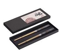 Chopsticks Reusable Titanium Plated Metal Chopsticks 304 Stainless Steel Chopstick Dishwasher Safe Japanese Korean Lightweight Engraved Anti-Slip Chop Sticks for Eating 2 Pairs Gift Set Black Gold