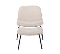 Chora Lounge Chair & Footstool - Natural Chenille & Black Metal