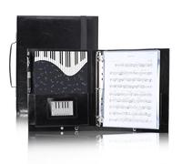 Choral Sheet Music Folder Organizer: 3 Ring Piano Music Binder with Plastic Sleeves - PU Leather Choir Folders with Hand Strap Elastic Band Fits Letter Size 8.5 x 11 inch, Black