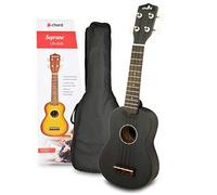Chord Black Soprano Ukulele Starter Kit 21-Inch Beginner Hawaii Guitar with Gig Bag, 4-String Easy-Tune Nylon, Linden Laminate Body & Poplar Fingerboard