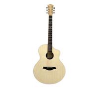 Chord Nomad Series: Electro Acoustic Guitar with Built in Tuner and Active 3-Band EQ Grand Auditorium Style with Venetian Cutaway White Quilted Maple