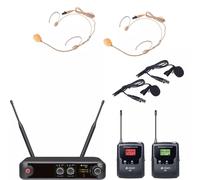 Chord XU-2BP Wireless Microphone System - Dual UHF Receiver with 2 Bodypacks, Lavalier & Headset Mics - Ideal for Presenters & Fitness Instructors