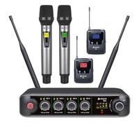 Chord XU4 Quad UHF Wireless Microphone System - 4 Mic Set with 2 Handheld & 2 Headset/Lapel Bodypack, Professional PA System for Karaoke, DJ, Fitness Class & Events UK