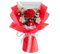 Chordobe Crochet Flower Rose Bouquet - Handmade Artificial Flower for Festival Wedding Graduation Anniversary - Knitted Rose Bouquet for Women (Red)