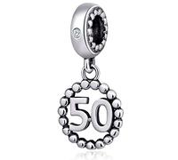 Choruslove 50th Birthday Charms for Pandora Milestones Charm Bracelet, 925 Sterling Silver Dangle Beads Inlay CZ Birthstone, Golden Wedding Gifts for Mother/Couple/Annivesary