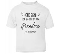 Chosen for Earth by My Grandma up in Heaven, Family Memorial Remembrance Quote with Wings [BBY7] Short Sleeve Cotton Toddler t Shirt, 1-2 Years, White
