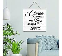 Chosen Redeemed Worthy Adored Loved Home Decor Signs Inspirational Wood Sign Motivational Wall Art Wood Plaque Sign Home Decor for Living Room Cottage 12x12 Inch