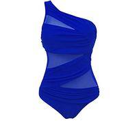 CHOSERL Women´s One Shoulder Swimwear Monokini Swimsuit See Through Mesh Bikinis One Piece Swimming Costume (Navy Blue, L)