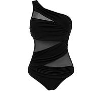 CHOSERL Women´s One Shoulder Swimwear Monokini Swimsuit See Through Mesh Bikinis One Piece Swimming Costume (Black, XXL)