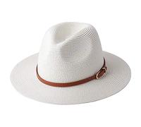 CHOSERL Women Wide Brim Straw Panama Roll up Hat Leopard Belt Fedora Hats Beach Summer UPF50 Sun Hat (Milk White-Belt1, One Size)
