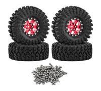 Chosertory 4 Pieces RC Car Tires Wheels Simulation Spare Parts Simple Installation Aluminum Alloy Suitable for Building Models And, Red