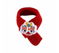 Chosertory Cat Collar Embroidered Lion Dance Neckwear Adjustable Strap Soft Milk Knitted Bib Handmade Pom-Poms Suitable for Holiday Gatherings Daily Strolls Family Photo Shoots, Red, M