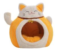 Chosertory Cat House Cat Shaped Cozy Retreat PP Cottons Semi Enclosed Cat Bed with Bell Suitable for Gift Giving Home Decoration, Yellow L