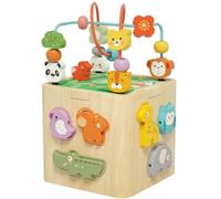Chosertory Children Educational le Wooden Activity Cube Toy With Bead Maze Sliding Beads Shape Matching And Turning Blocks For Cognitive Development Suitable for early learning classrooms